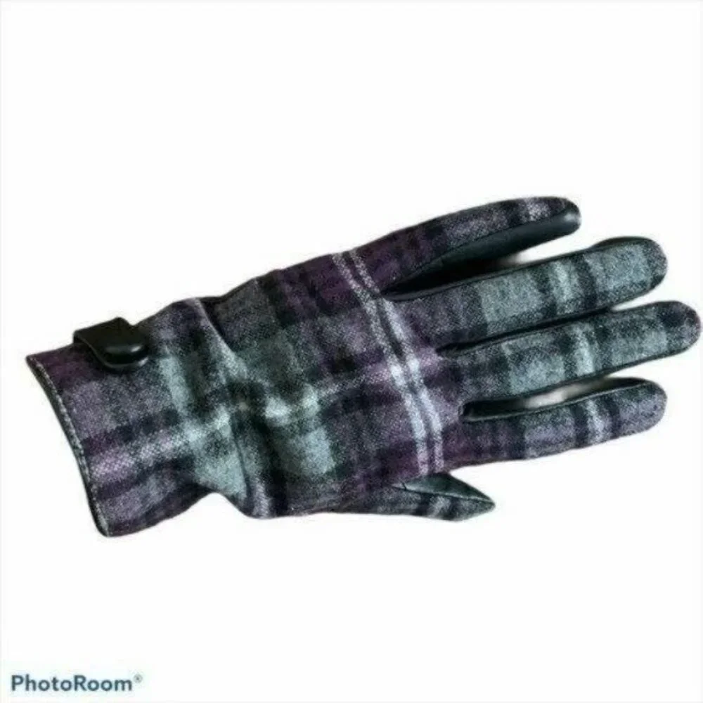 Leather and Tartan Gloves Sz M